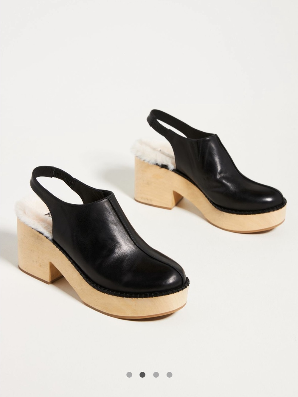 Silent D Delphine Fur Lined Clog-Wood Heel Platform- Black Leather-Women size 38